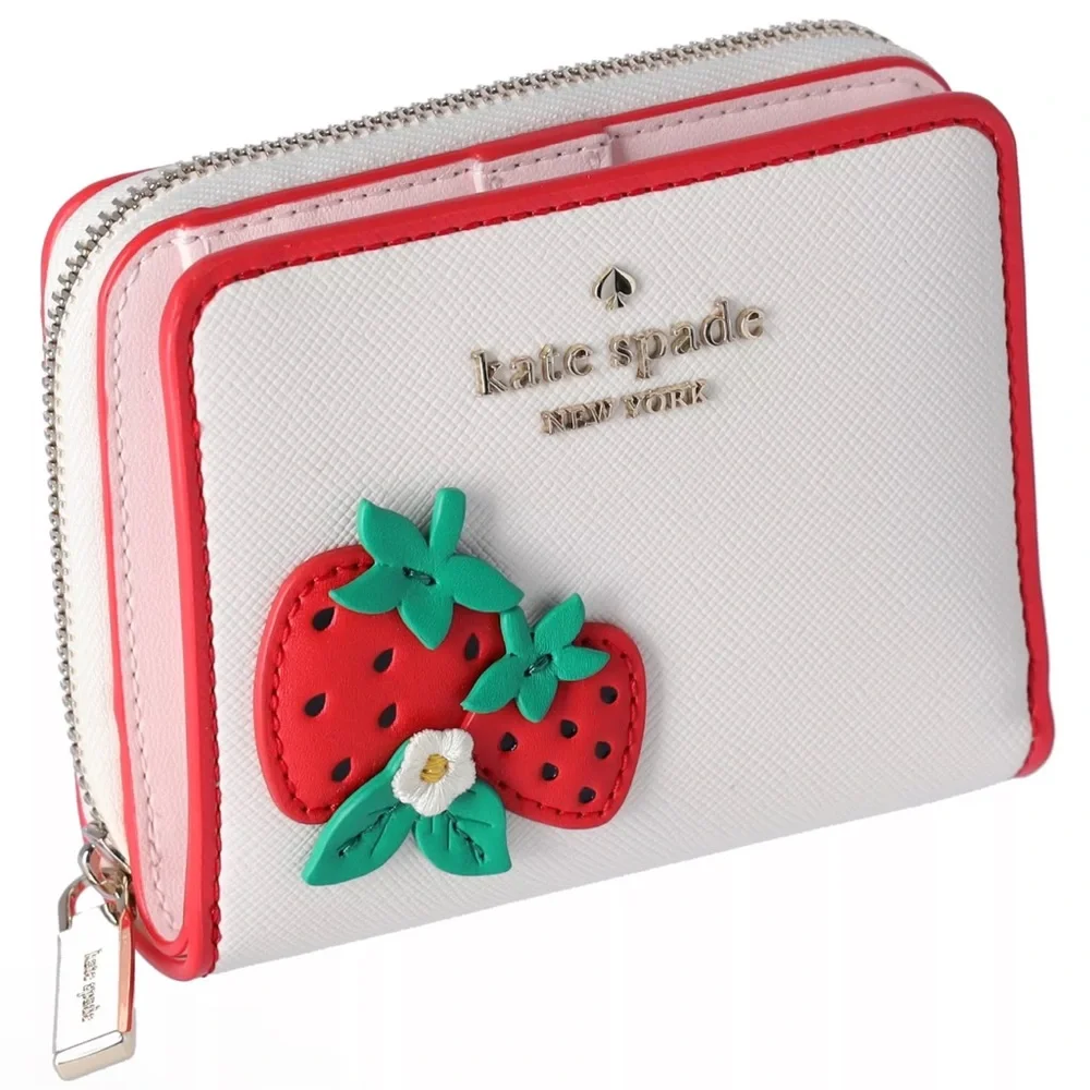 Kate Spade 3D Strawberry Dreams Small Zip Around Bifold Wallet Cream Multi